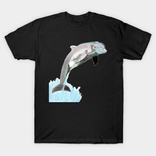 Dolphin Jumping Above the Waves- Dark Blue T-Shirt